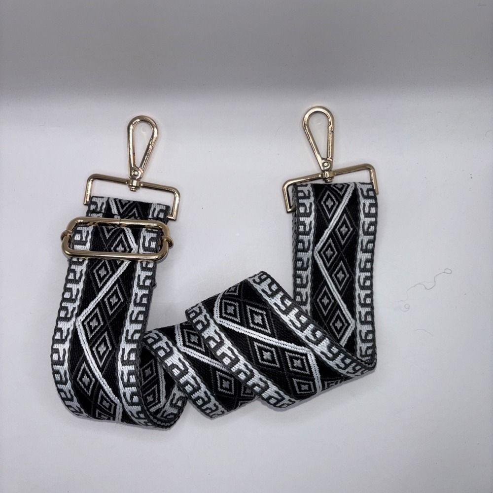 Grey/ Black Geometric Adjustable Replacement Crossbody Strap W/Gold Hardware